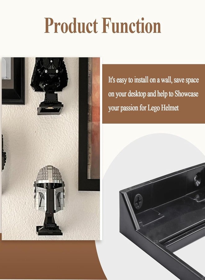 WFCYX 8 Pcs Black Wall Mount Display Stand Fits Lego Helmet, Wall Mount Display Shelf, Compatible with All Standard Lego Helmets, Boba Fett 75277/Tie Fighter Pilot 75274/Stormtrooper 75276 - Image 4